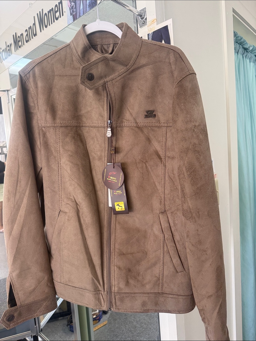 Men's Taupe Suede-Effect Zip Jacket